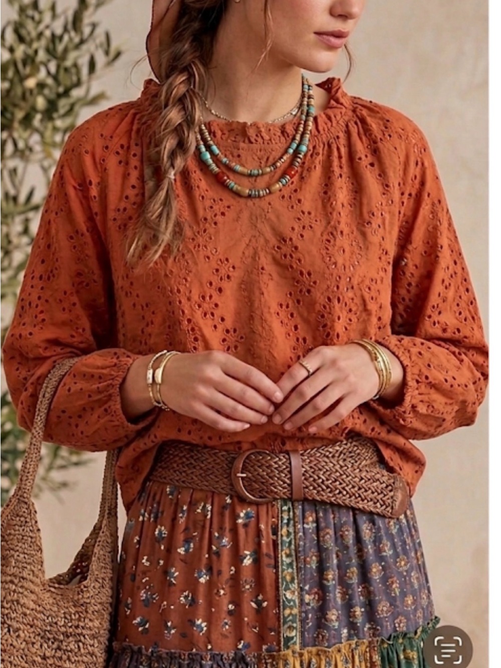 Women’s Eyelet Peasant Blouse - Rust super cute. Fashion forward color and nw